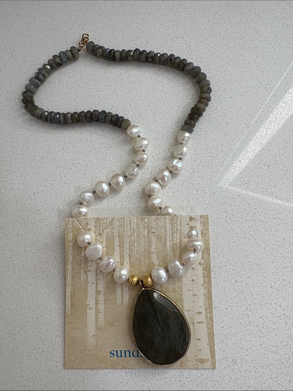 Sundance Catalog Freshwater Pearl& Labradorite Hand Knotted Necklace—STUNNING!